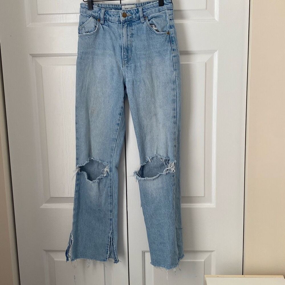 Rollas Original High Rise Straight Jeans Distressed Light Wash Size 25